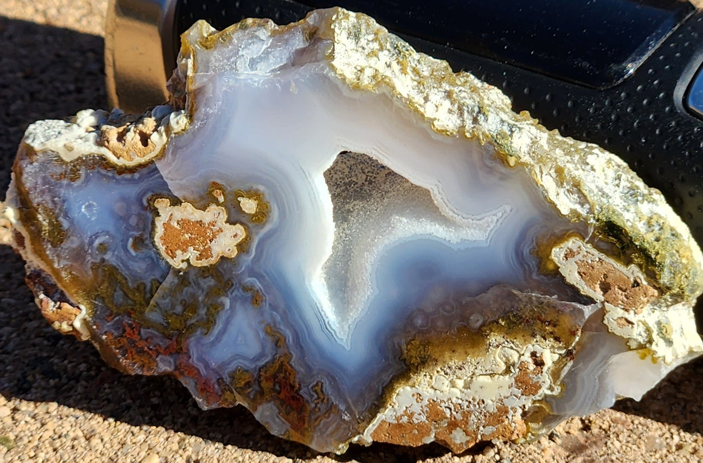 Polished Face Blue Seam Agate with Green/Red Moss