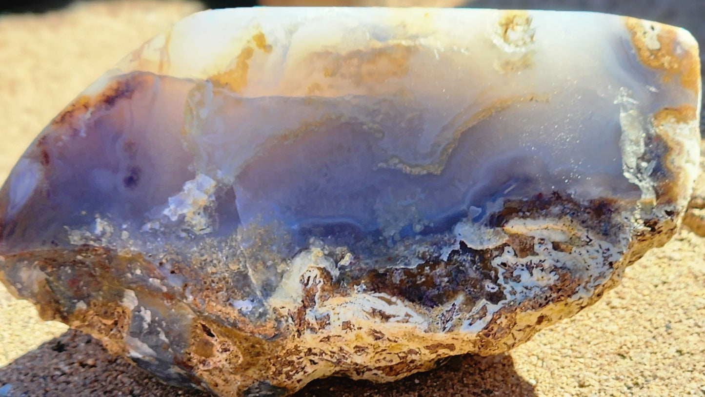 Polished Face Blue Agate with Green/Red Moss