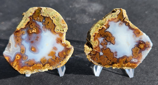 Polished Face Blue Agate Nodule with Chocolate Moss (pair)
