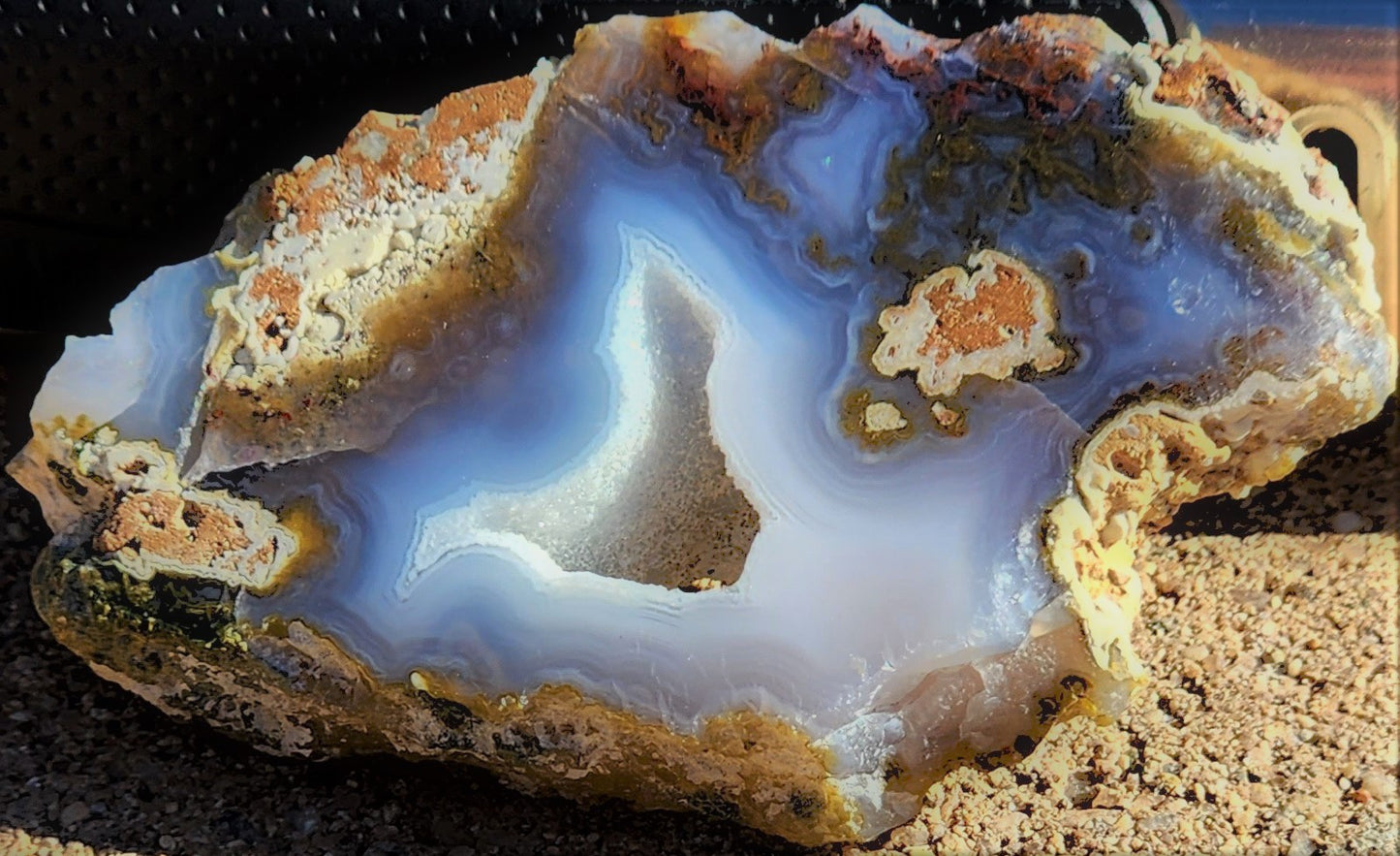 Polished Face Blue Seam Agate with Green/Red Moss