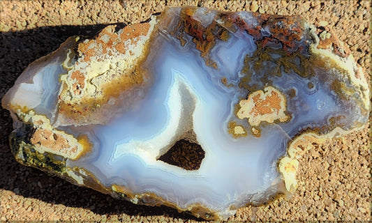 Polished Face Blue Seam Agate with Green/Red Moss