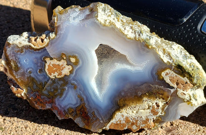 Polished Face Blue Seam Agate with Green/Red Moss
