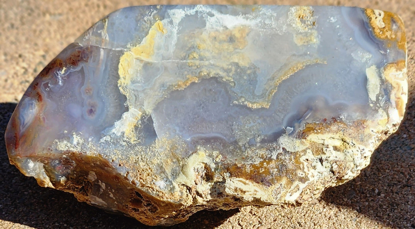 Polished Face Blue Agate with Green/Red Moss