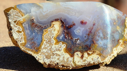 Polished Face Blue Agate with Green/Red Moss