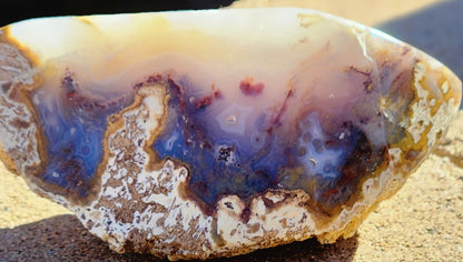 Polished Face Blue Agate with Green/Red Moss