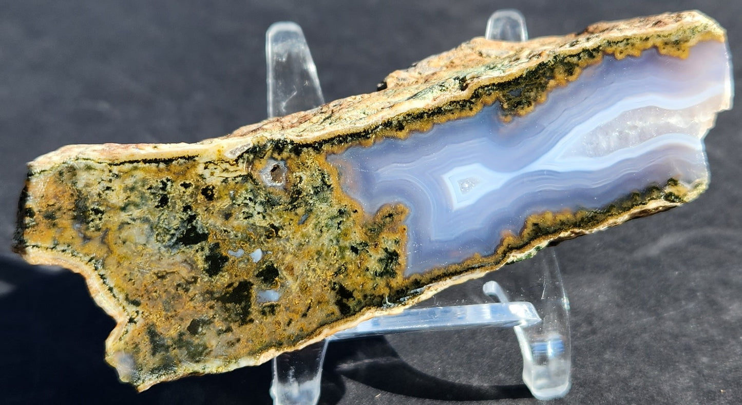 Polished Face Green Moss Seam Agate with Blue Fortifications